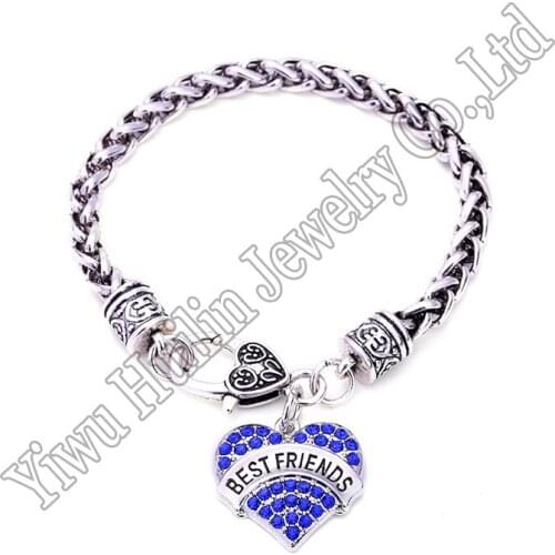 BEST FRIENDS Crystal Heart Wheat link Bracelet Family Member Sister Series Lobster Claw Bracelets