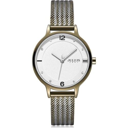 New Julius Simple Thin Lady Womens Watch Japan Quartz Elegant Fashion Hours Stainless Bracelet Chain Girls Birthday Gift Box