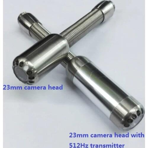 Diameter 23mm video color pipe / chimney / borehole / sewer inspection camera head with skid and 512Hz transmitter