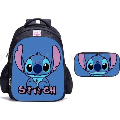 16 inch Stitch Children Backpack Lovely Schoolbag Boys and Girls Orthopedic Backpack Sets Pencil Bag Primary Kids Mochilas