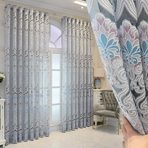 European Luxury Translucent Exquisite Embroidery Window Screens For Living Room Bedroom Balcony Coffee/Grey Tulle Curtains 730#4