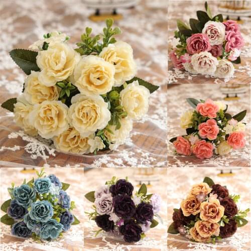 European Bouquet Silk Flower Peony Artificial Flowers Party Decoration Hight Quality Wedding Home Fake Leaf