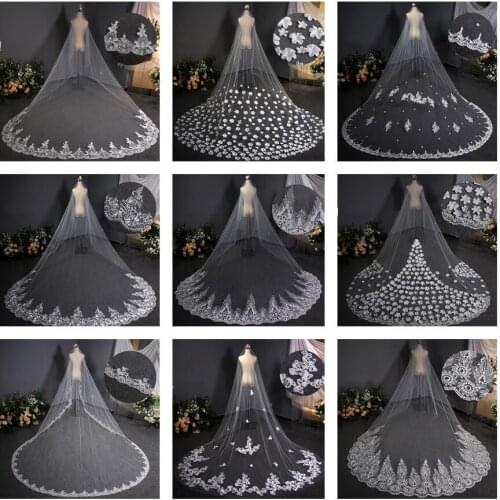 9 Designs New Long Lace Wedding Veil Above 175cm High Quality Veil Bride Headpiece Soft TulleWedding Accessories