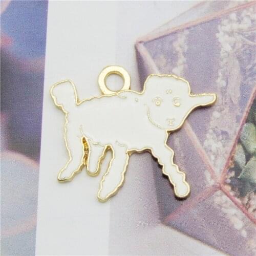 Julie Wang 8PCS Enamel White Sheep Charms Alloy Gold Tone Animal Pendant Bracelet Jewelry Making Accessory