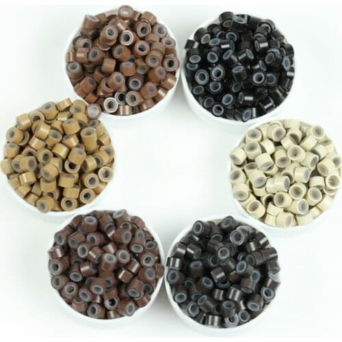 500pcs 5mm Silicone Micro Link Tube Ring for Wig Hair Extensions tools Lined Beads Salon Tools 5 Colors Beaded