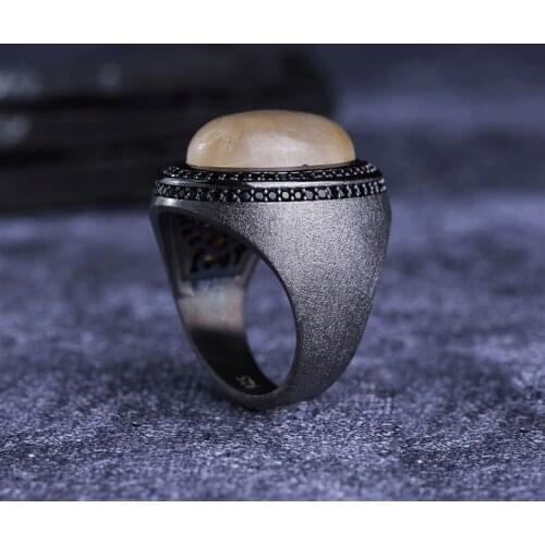 Quartz 925 Sterling Silver Special Method Engraved Traditional All Handmade Turkish Signet Ring Jewelry Gift for Women Men