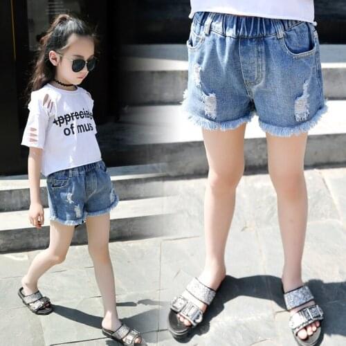 Fashion Baby Girl Short Jeans Children Denim Pants Casual Sport Denim Sorts for Girl Kids Jeans Toddler Ripped Hole Summer Pants