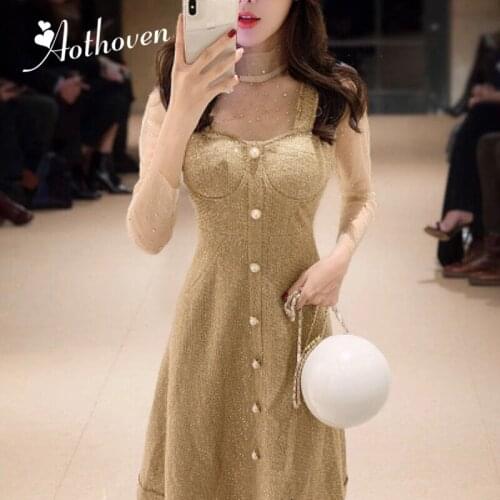 2 Piece Set Women Suit 2018 Autumn Long Sleeve Sequin Mesh Tops Shirts Blouse and Gold Spaghetti Strap Sexy Party Dress Vestidos