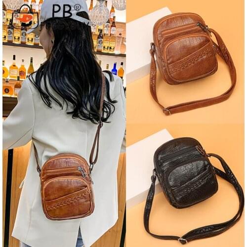 Fashion Women Solid Color Soft PU Leather Shoulder Crossbody Bag Casual All-match Alligator Pattern Small Messenger Handbags