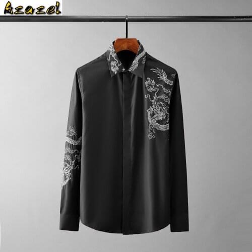 Azazel Cotton Mens Dress Shirts Luxury Long Sleeve Chinese Style Embroidery Slim Fit Casual Party Male Shirts Plus Size 4XL