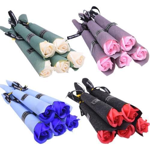 5pcs/lot Soap Rose Artificial Flower Girl Friend Valentines Day Gift Anniversary Flower Set Fake Rose Soap Flower Wedding Decor