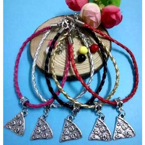 New Hot Pizza Bead Charms Pendants Mixed Color Braided Rope lucky Bracelet & Bangles Protection Fashion Jewelry