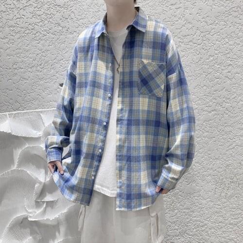 Plus Size 5XL-M Autumn New Long Sleeve Oversized Plaid Shirt Men Clothing Simple All Match Loose Casual Grid Chemise Homme Sale