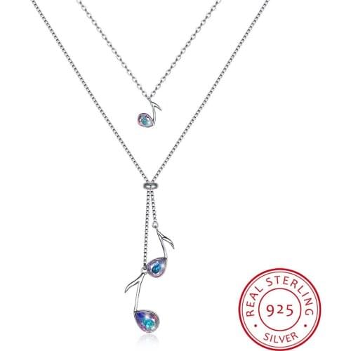 LEKANI Crystal 925 Sterling Silver Necklace Fashion Personality Music Notes Pendant Necklace Fine Jewelry