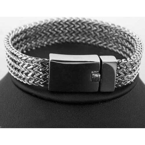 Punk 15mm Wave Link Chain Bracelets for Men Silver Color Stainless Steel Never Fade Wristband Rock Cool Male