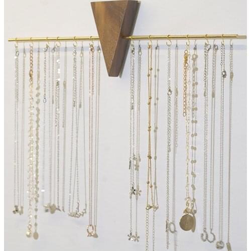 Wooden Necklace Display Stand Metal Jewelry Holder Earring Organizer Bracelet Earing Hook Props Jewellery Case Hanging Rack