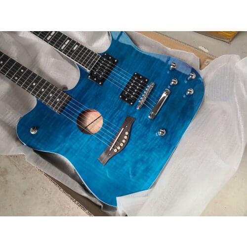 Double neck electric guitar 6 string double open pickup 12 string compound string semi hollow electric guitar tiger print blue 6