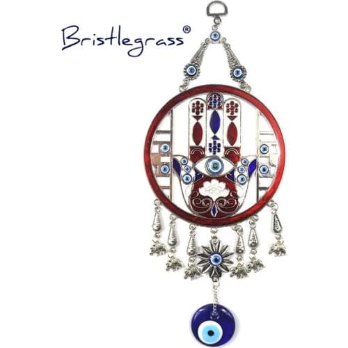 BRISTLEGRASS Turkish Blue Evil Eye Red Flower Hamsa Hand Disk Amulets Lucky Charm Wall Hanging Pendant Blessing Protection Decor