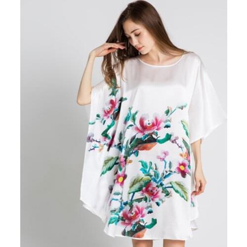 Silk Nightdress Women 100% Silk Nightgown Women Sleepwear Lady long plus size Fashion Printed Loose Summer Winter homewear