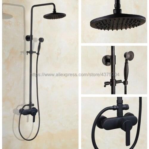 Black Oil Rubbed Brass Shower Faucet Set 8.2 Inch Shower Head Hand Shower Sprayer W/ Hand Shower Wall Mounted Mixer Tap Nhg154