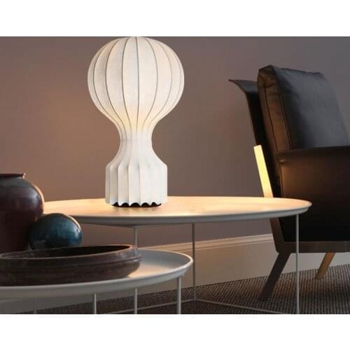 Kobuc Modern Art Silk Table Lamps Fabric Lampshade White Bedroom Bedside Lamp Stand for Study Living Room Indoor Lighting E27