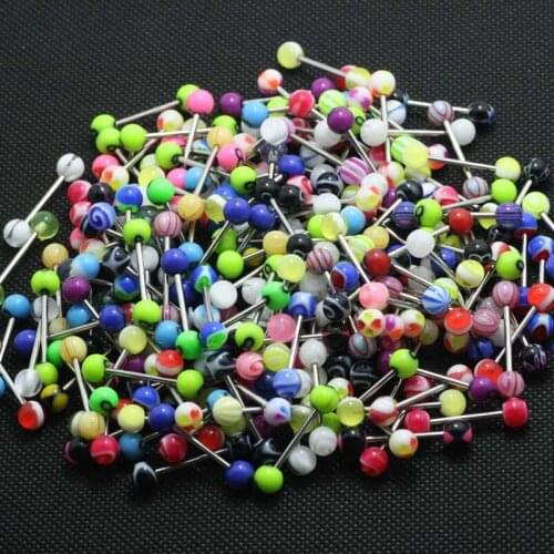 Uv acrylic 50pcs mix color design tongue ring body piercing jewelry 14G barbell wholesale 6mm ball
