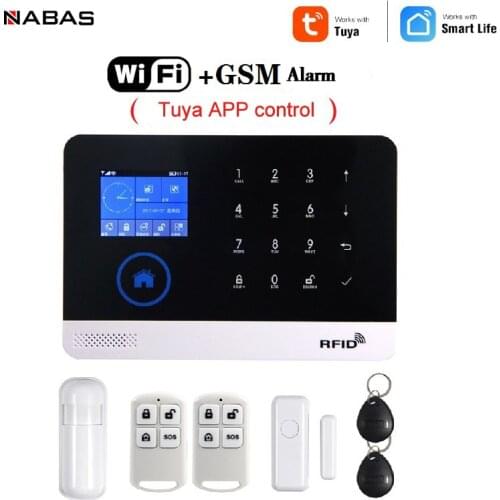 NABAS Tuya Smart Wireless WiFi GSM Alarm Home RFID Burglar Security LCD Touch Keyboard WiFi GSM Alarm System Sensor Kit