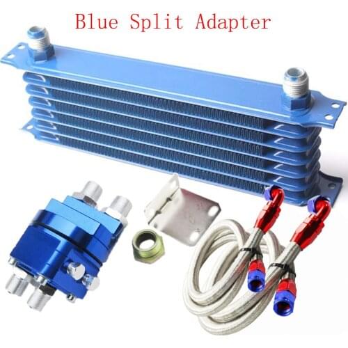 Universal 7Rows AN10 OIL COOLER KIT 7ROWS TRANSMISSION OIL COOLER+OIL FILTER ADAPTER BLUE+STAINLESS STEEL BRAIDED HOSE