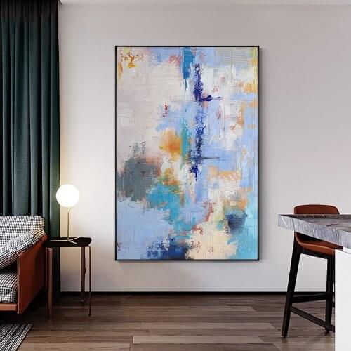 Yiqing Abstract Sky Blue Oil Painting 100% Hand Painted Oil Painting On Canvas Modern Handmade Wall Art For Home Decoration