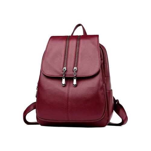 Women casual pu leather backpack for female burgundy black blue daypack novelty travel knapsack
