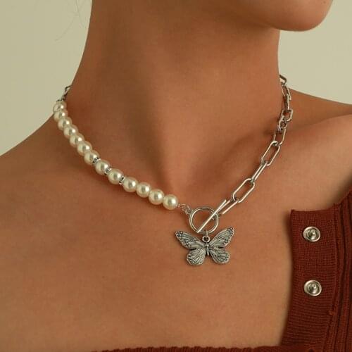 Butterfly Pearl Choker Clavicle Necklace Jewelry Women Collares Gothic Hip Hop Link Chain Necklace Collares Mujer Jewlery