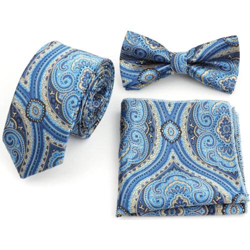 3PCS Tie Set Men Bowtie and Handkerchief Necktie 6cm Paisley Camouflage Polyester Ties For Business Wedding Party