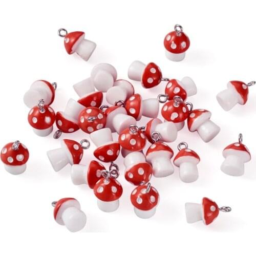 50Pcs Cute Mushroom Charms Colorful Plastic Pendants for Earring Necklace Bracelet Keychain Jewelry Making Findings Accessories