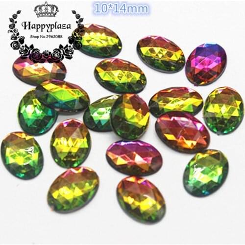 100pcs 10*14mm Shiny Rainbow Oval Acrylic Rhinestone Facets Flatback Stone DIY Jewelry/Craft Decoration