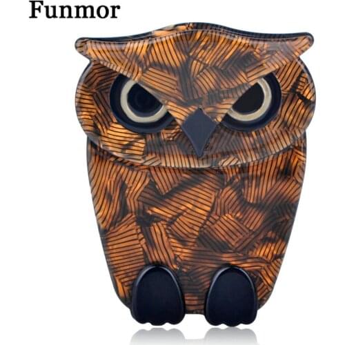 Funmor Acrylic Owl Big Brooch Pins Harajuku Brown-color Animal Stereoscopic Brooches For Women Kids Bag Scarf Badges Hijab Pins