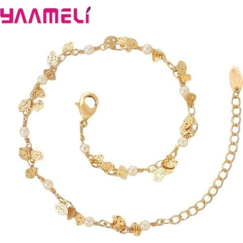 New Arrival 925 Sterling Silver Vintage Gold Friendship Charm Pearl Bracelet For Men Women Fashion Jewelry Wholesale