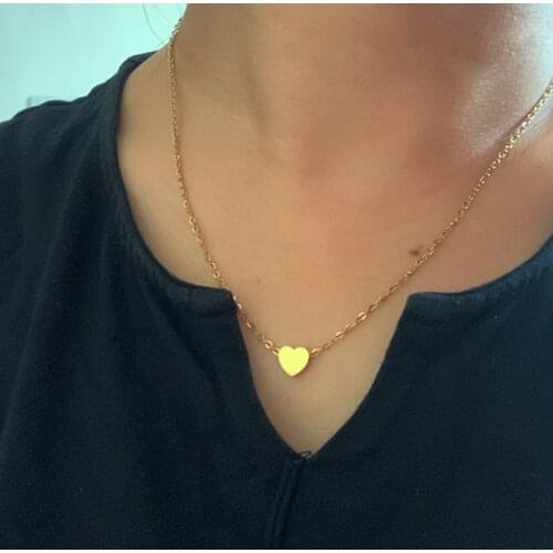 Simple Small Glossy Heart Pendant Charm Necklace for Women Men Trendy Gold Color Stainless Steel Link Chain Choker Necklace