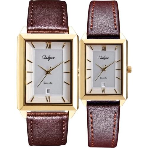Ultra-thin mens and womens watches fashion Korean style rectangular calendar quartz waterproof with leather watchband