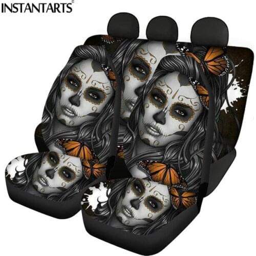INSTANTARTS Day of the Dead Skull Girl Pattern Front and Back Vehicle Seat Covers Anti-Slip Car Seat Covers for Women Interior