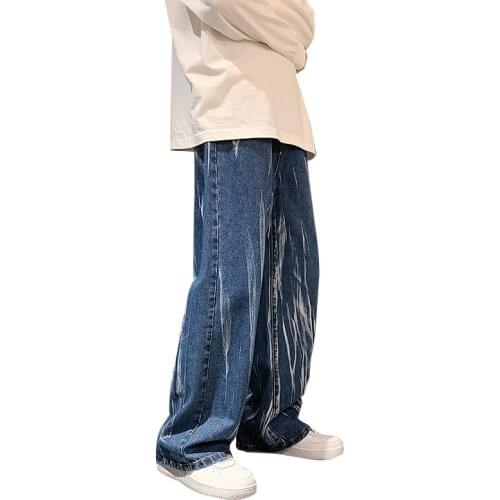 Summer New Mens Jeans Fashion Loose Straight Casual Jean Pants Tie Dye Pockets Cowboy Mens Streetwear Vintage Trousers