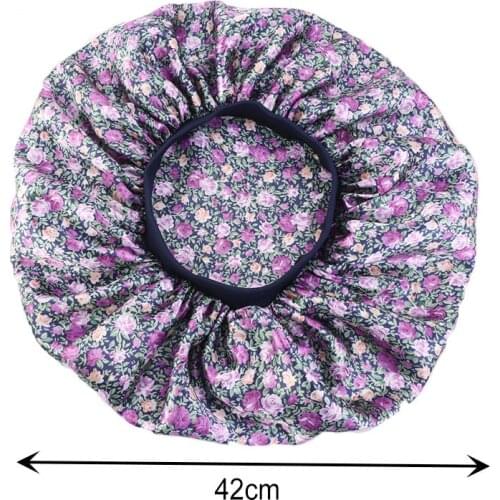 Extra Large New Womens Printed Nightcap Fashionable Wide-Brim Elastic Round Hat Silk Satin Hair Headdress Wrap Accessorie