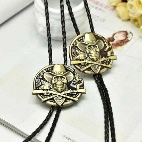 European and American leather BOLO TIE Western cowboy zinc alloy leather necklace Skull Gun series leather necklace novelty gift