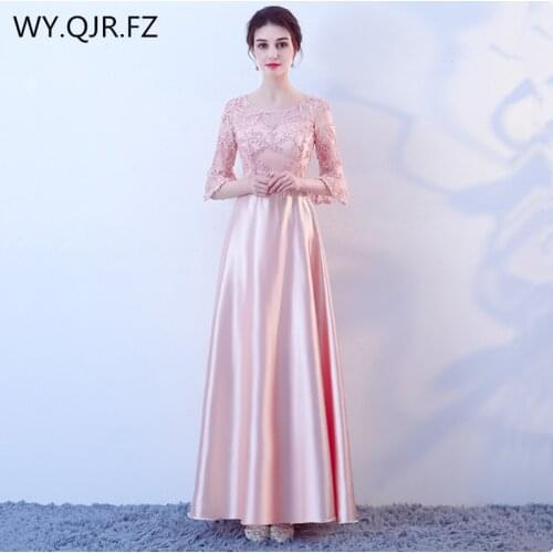 KBS-019Y#Peach pink lace up O-Neck long Bridesmaid dresses wedding party dress gown prom wholesale cheap fashion women dress