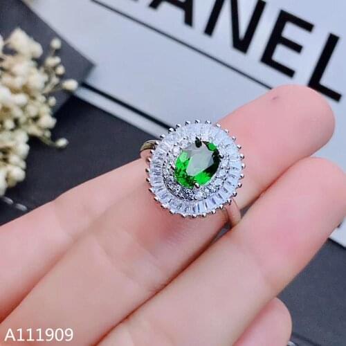 KJJEAXCMY boutique jewelry 925 sterling silver inlaid Natural Diopside ring female support detection beautiful