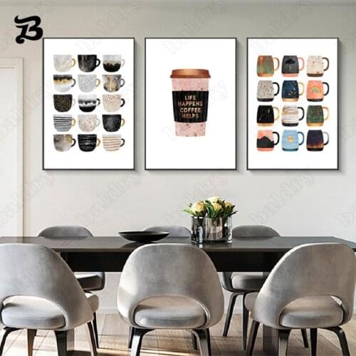 Coffee and Coffee Cups Posters and Prints Nordic Mug and Ceramic Cup Canvas Paintings Wall Art Pictures for Coffee Shop Decor