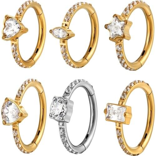 New G23 Titanium Piercing Ear Rings Hoop Stone Hight Segment CZ Rings Open Small Septum Piercing Noserings Fashion Body Jewelry