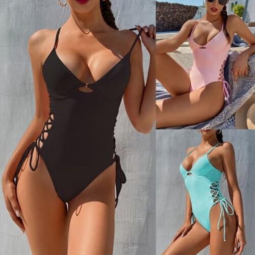 Bathing suits woman 2021 one piece Black bandage swimming suit beachwear pink bikini Sexy lady white swimwear High waist biquini