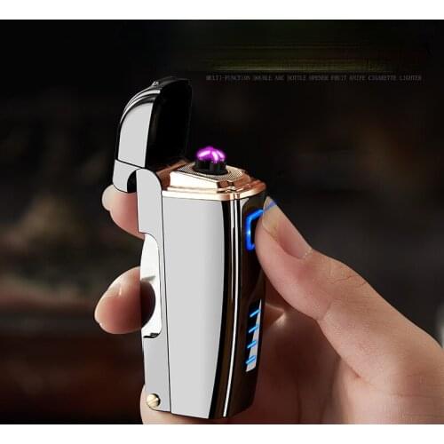 Multifunctional Rechargeable Lighter with Wine Corkscrew New and Unique Creative USB Double Arc Cigarette Lighter Gift for Men
