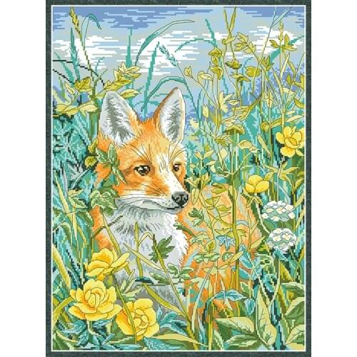 Fox in the Flowers Counted Cross Stitch Kits Animal Patterns Needlework Sets 11CT 14CT Embroidery Paintings Diy Home Decorations