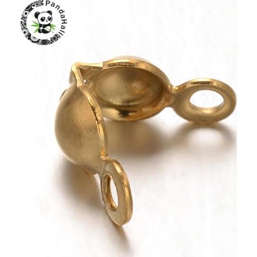 304 Stainless Steel Bead Tips Knot Covers, Golden, 8x4mm, Hole: 1mm